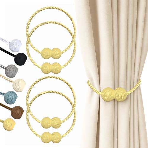 Hion Magnetic Curtain Tiebacks Golden 4pcs, Curtain Holdbacks Hooks Holders by Hion