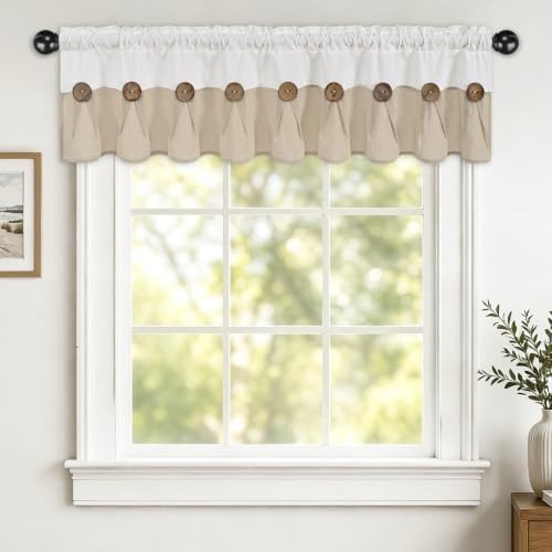 FRAMICS Farmhouse Valance Curtains, Boho Cotton Linen Kitchen Valance, Rustic - Image 3