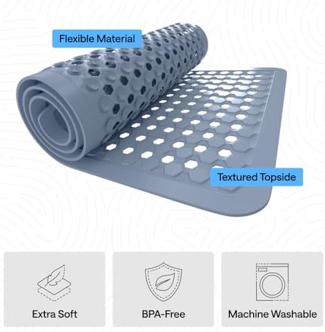 GORILLA GRIP Square Shower Stall Mat, Bathtub Floor Mat, 21x21 Sky Blue - Image 4