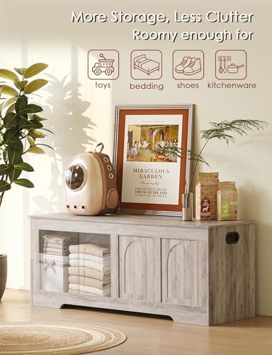DINZI LVJ Storage Chest, Wooden Toy Box, Greige 50.0" L - Image 5