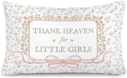 Pink Bow Floral 12x20 Pillow Cover by Unknown
