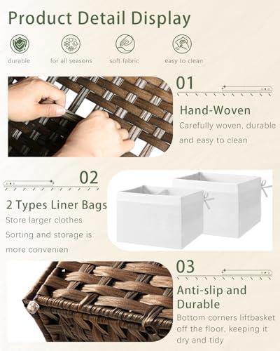 SETVSON Storage Basket with Lid PE Rattan Storage Basket 105L - Image 3