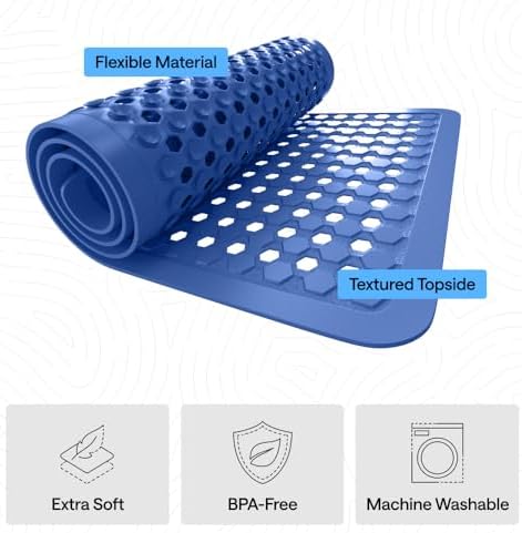 GORILLA GRIP Square Shower Stall Mat, Bathtub Floor Mat, 21x21 Royal Blue - Image 4