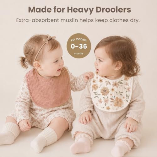 Konssy 8-Pack Muslin Baby Bibs, Adjustable Fit - Image 2
