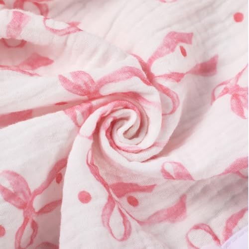 Breling 2 Pcs Muslin Pink and Pink Bow Baby Bassinet Sheets - Image 4