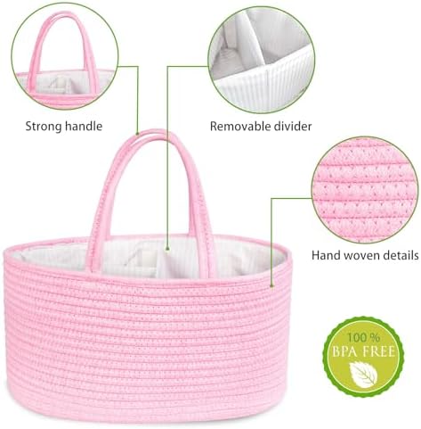 ABenkle Diaper Caddy Organizer, Boho Rustic Cotton Rope Nursery Baby Basket - Image 5
