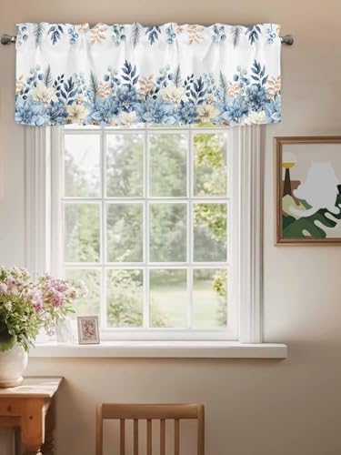 Vandarllin Blue Christmas Poinsettia Valance Curtains - Image 3