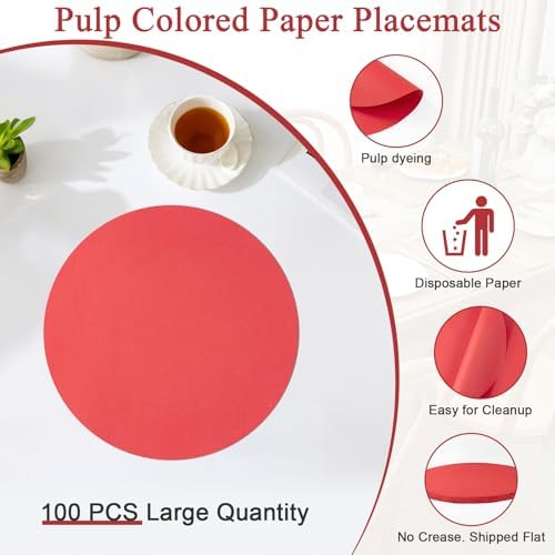 SHACOS 100 pcs Christmas Disposable Round Paper Placemats 13 inch Colored Paper - Image 4