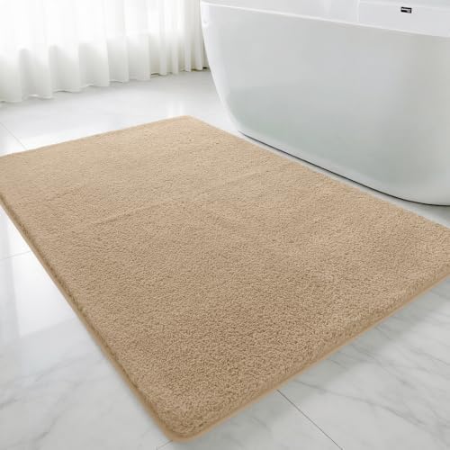 Polyester Bathroom Rug 40"x60" Light Brown, Large Soft Bath Mat by Kildoss