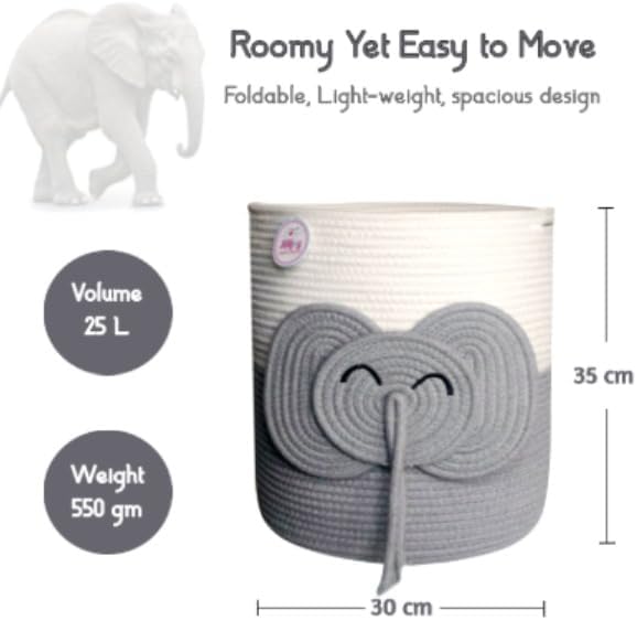 Collapsible laundry baskets for Kids, 25L Woven Cotton Rope Bin - Image 5