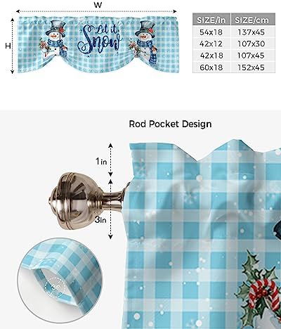 Snowman Christmas Blackout Tie Up Valance Curtains - Image 6