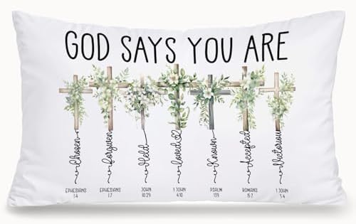 Floral Cross Christian 12x20 Pillow Cover, Bible Verse Home Decor, God Says You by Unknown