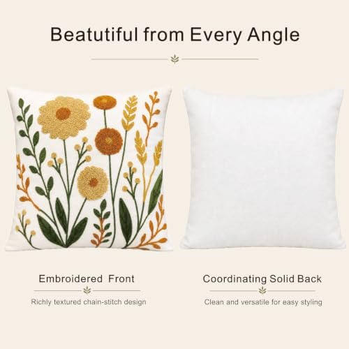 Embroidered Throw Pillow Cover, 18x18 Inch Floral Decorative Pillowcase - Image 3
