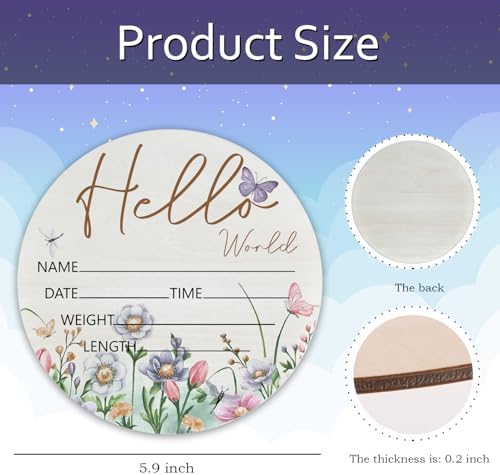 Birth Announcement Sign Hello World Baby Name Wood Butterfly Theme - Image 4