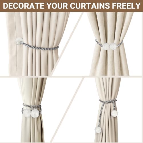 Hion Magnetic Curtain Tiebacks Grey 2pcs, Curtain Holdbacks Hooks Holders - Image 5