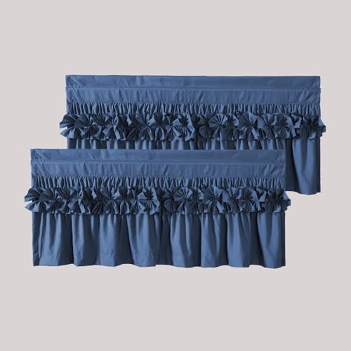 HIG 2 Pack Navy Ruffle Handcrafted Window Valances by HIG