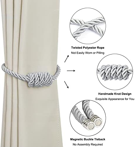 BEL AVENIR Magnetic Curtain Tiebacks 6 Pack Hand-Woven Curtain Ties - Image 4
