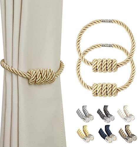 BEL AVENIR Magnetic Curtain Tiebacks 2 Pack Hand-Woven Curtain Ties by BELAVENIR