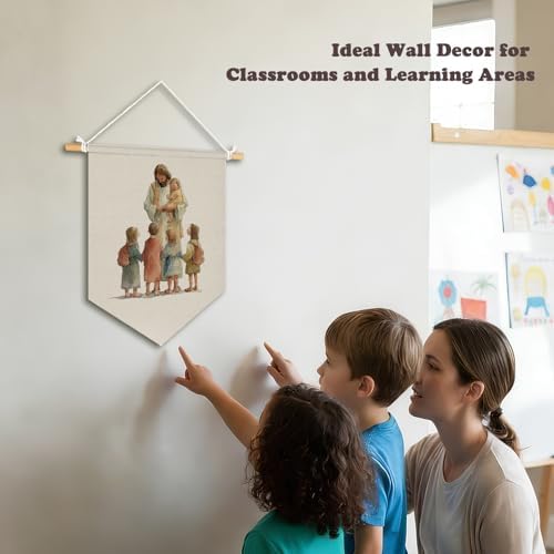 Playroom Decor, Jesus with Children Religious Scripture Wall Banners - Image 4