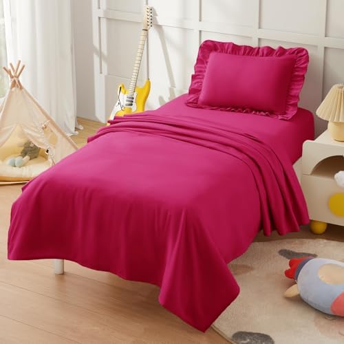 KKJIAF 3 Piece Hot Pink Toddler Sheet Set by KKJIAF