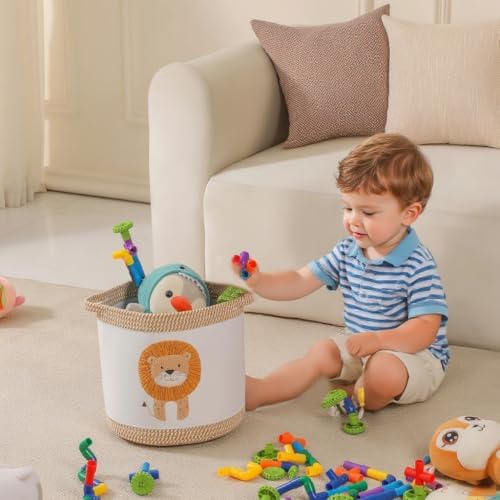 Blanket Baskets Laundry Hamper Lion Nursery Storage Basket, Woven Cotton Rope - Image 2