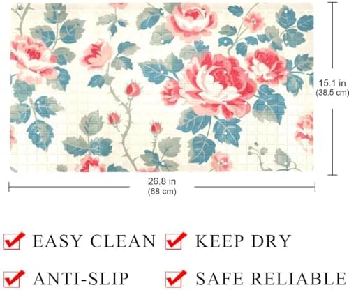 Bathtub Mat Non Slip 26.8x15.1In, Vintage Floral Rose Bath Mat - Image 4