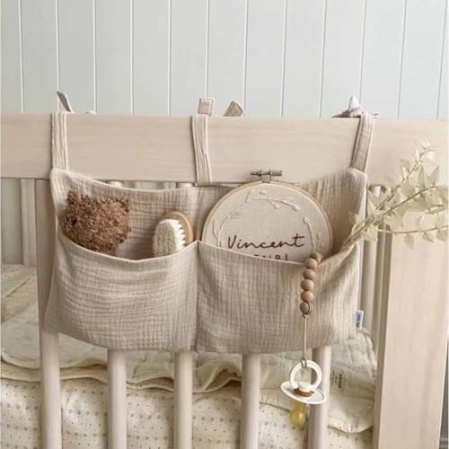 Cotton Baby Bedside Hanging Storage Bag, 2 Pockets Organizer - Image 3