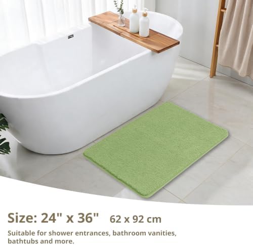 Polyester Bathroom Rug 24"x36" Olive Green, Non-Slip Soft Bath Mat - Image 2