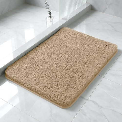 Polyester Bathroom Rug 17"x24" Light Brown, Non-Slip Soft Bath Mat by Kildoss
