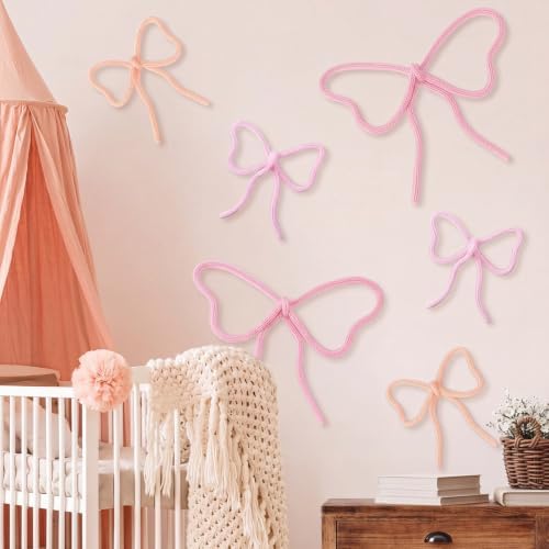 Barydat 6 Pcs Pink Bow Wall Decor Coquette Bow Nursery Decoration Room Decor - Image 3
