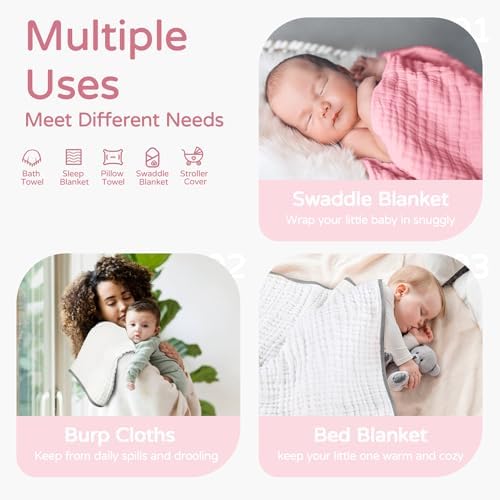 Yoofoss Hooded Baby Bath Towels 2 Pack 100% Muslin Organic Cotton - Image 3