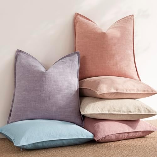 Foindtower Linen Solid Decorative Throw Pillow Covers 26x26 Inch Coral Pink - Image 6
