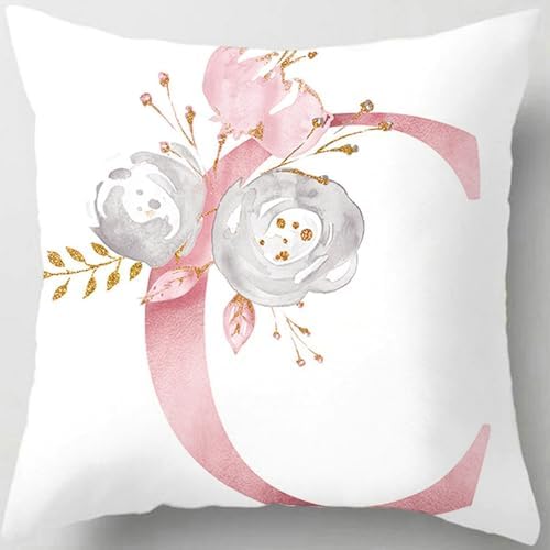 Pink Throw Pillow Covers Cute Alphabet Decorative Cushion Covers Square Letter by TillskuchThrowPillowCovers