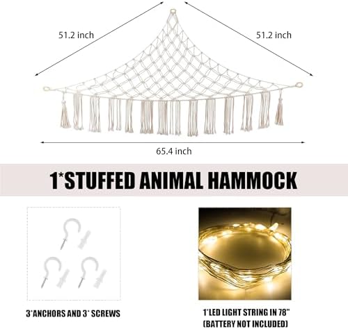 CERETIA Stuffed Animal Hammock Corner Plushie Net Storage, Jumbo White - Image 5