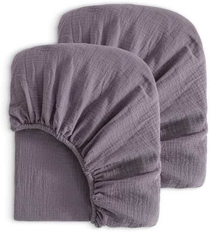 NTBAY 2 Pack Muslin Cotton Mini Crib Sheets, Soft and Breathable Double Layer by NTBAY