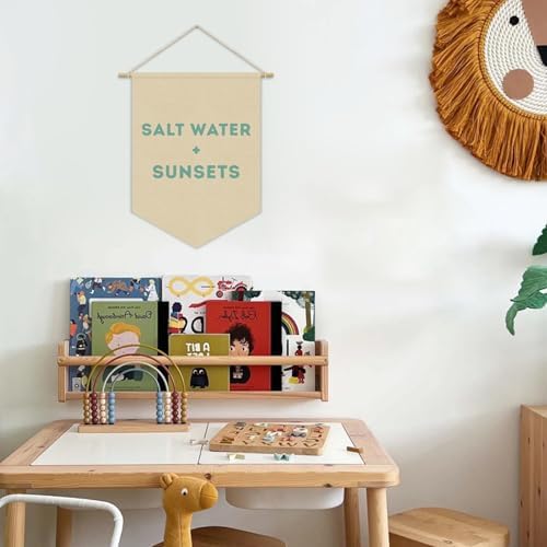 Ocean Nursery Decor, Salt Water Sunsets Beach Linen Canvas Banner, Neutral - Image 3