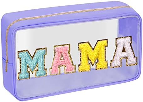 Iqimott Clear Patch Makeup Bag Mama Pouch, Preppy Personalized Chenille Letter by Iqimott