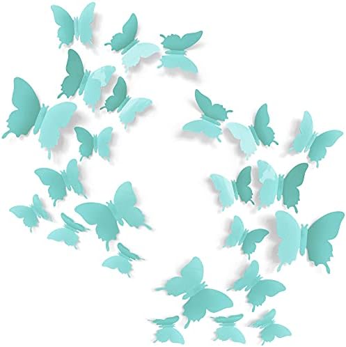 Cute Blue Butterfly Wall Decor 24 pcs, Girls Room Wall Decals, Teal Aesthetic - Image 3