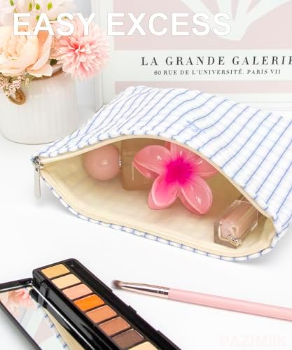 Flat Makeup Bag for Women, Zipper Cosmetic Pouch for Purse, Gingham Butterfly - Image 2