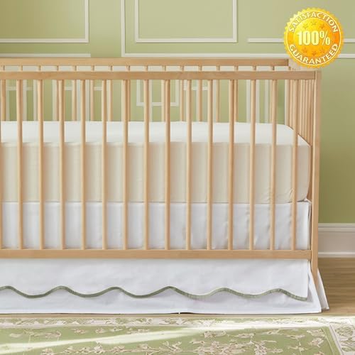 Brandream Scallop Edge Cotton Crib Skirt Toddler Bedskirt Baby Nursery Crib Bed - Image 6