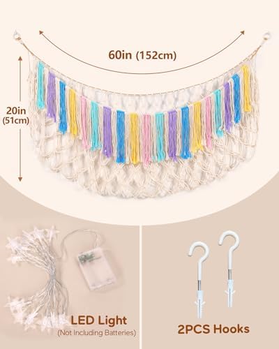 Boho Stuffed Animal Hammock, Falt Wall or Corner Hanging, Rainbow XL - Image 6