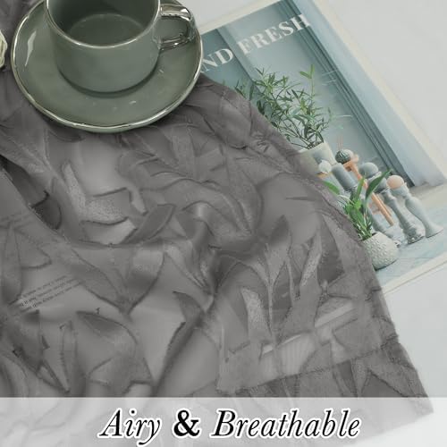 Lecloud Leia Charcoal Grey Sheer Kitchen Curtains 30 Inch Length 2 Pcs - Image 2