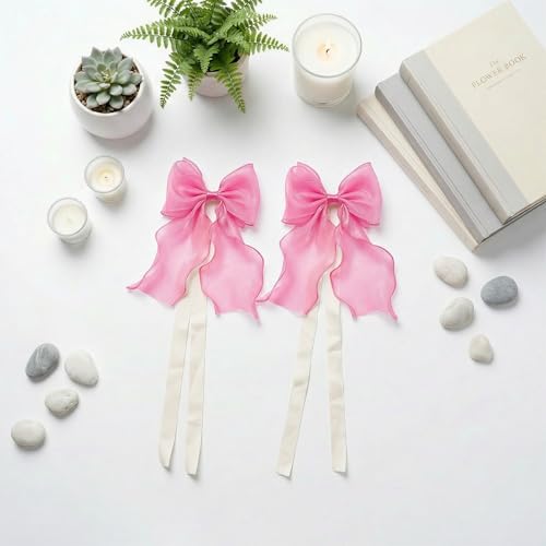 2 Pack French Lace Bow Curtain Tiebacks, Rose Pink - Image 3