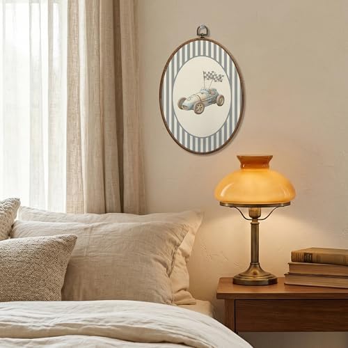 SONMYSULIL Blue Race Car Nursery Wall Art Decor, Boy Nursery Oval Wall Hanging - Image 2