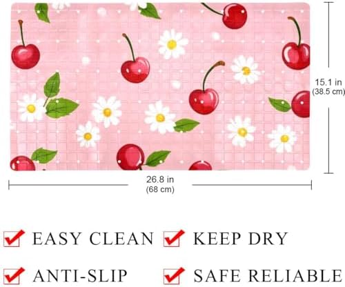 Bathtub Mat Non Slip 26.8x15.1In, Cherry Daisies Bath Mat - Image 4