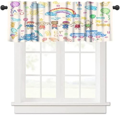 Crayon Drawing Valances Curtains Doodle Drawing Pattern Window Treatment by Unknown