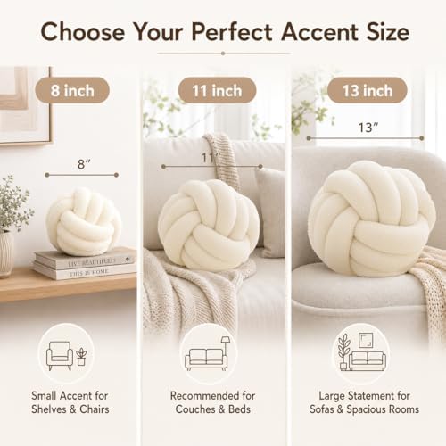 Petrella Ivory White Knot Pillow Ball, 8 Inch Round Decorative Throw Pillow - Image 2