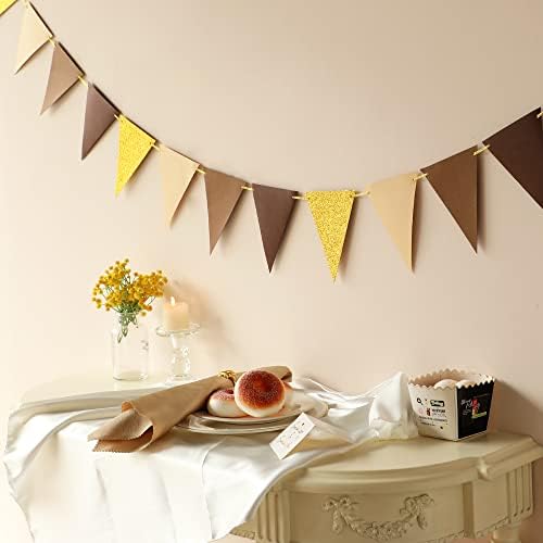 Fonder Mols Paper Pennant Party Decorations Coffee Brown Gold, Triangle Flags - Image 3