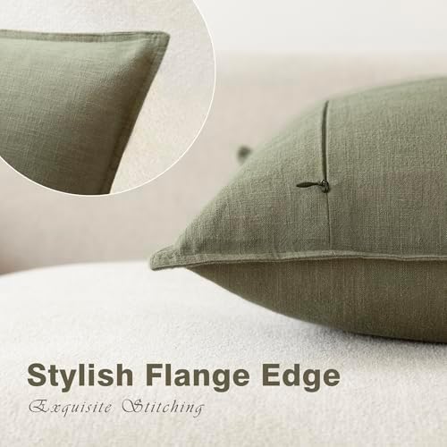 Foindtower Linen Decorative Throw Pillow Covers 26x26 Olive Branch Green - Image 3