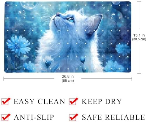 Shower Mat Non Slip 26.8 x 15.1 Inches, Cat Flower Bathtub Mat Shower Stall Mats - Image 3